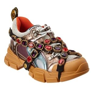 GUCCI WOMEN'S FLASHTREK LEATHER AND MESH SNEAKERS. SIZE: 35 1/2 EU (5 1/2 US)